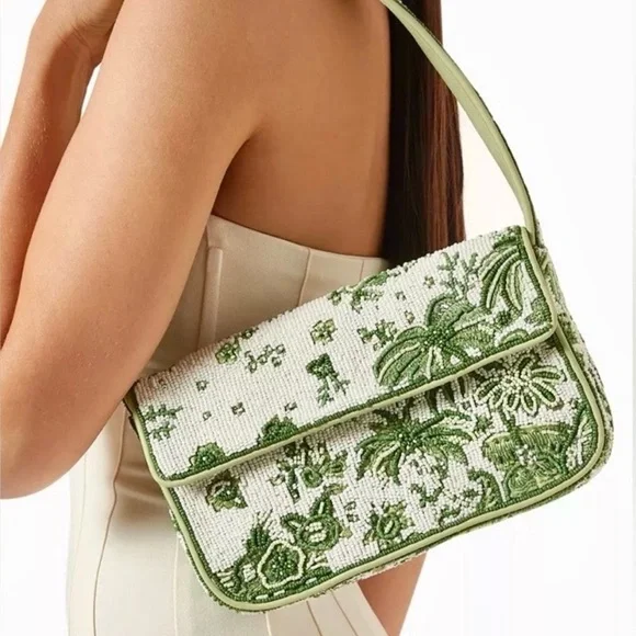 NWT Staud Beaded Tommy Shoulder Bag Clover Toile π Rare Find π - Picture 10 of 16